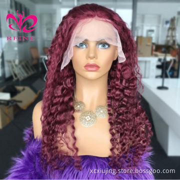 Colored Human Hair Wig Virgin Cuticle Aligned Ombre 99J HD Lace Frontal Human Hair Wig With Baby Hair Wholesale